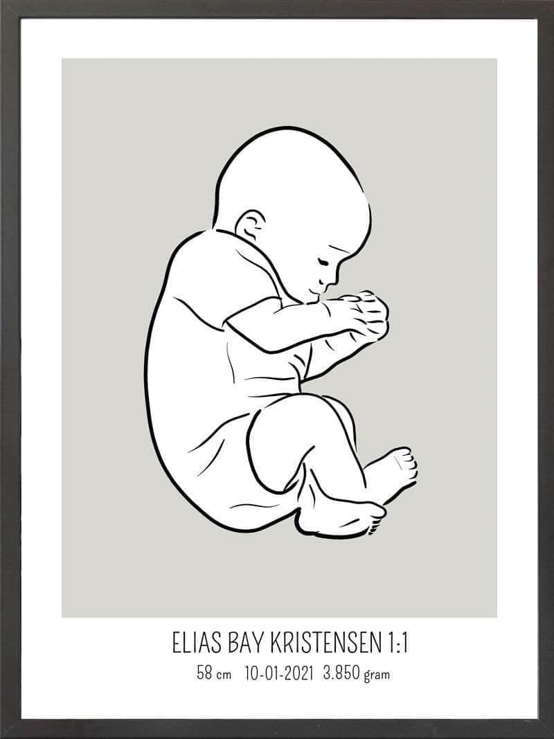 Birth poster / fødselsplakat 1:1 - Fosterstilling lyserød