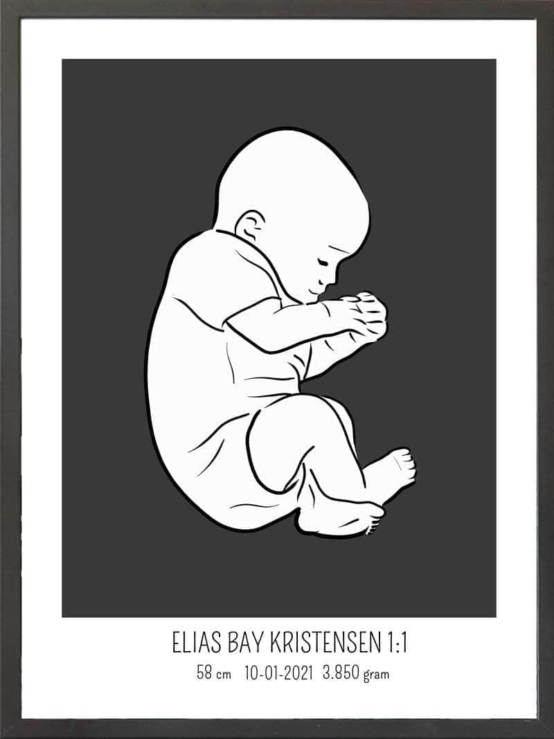 Birth poster / fødselsplakat 1:1 - Fosterstilling lyserød