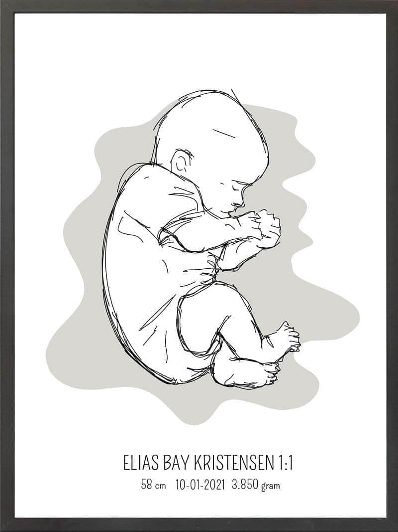 Birth poster / fødselsplakat 1:1 - Fosterstilling lyserød
