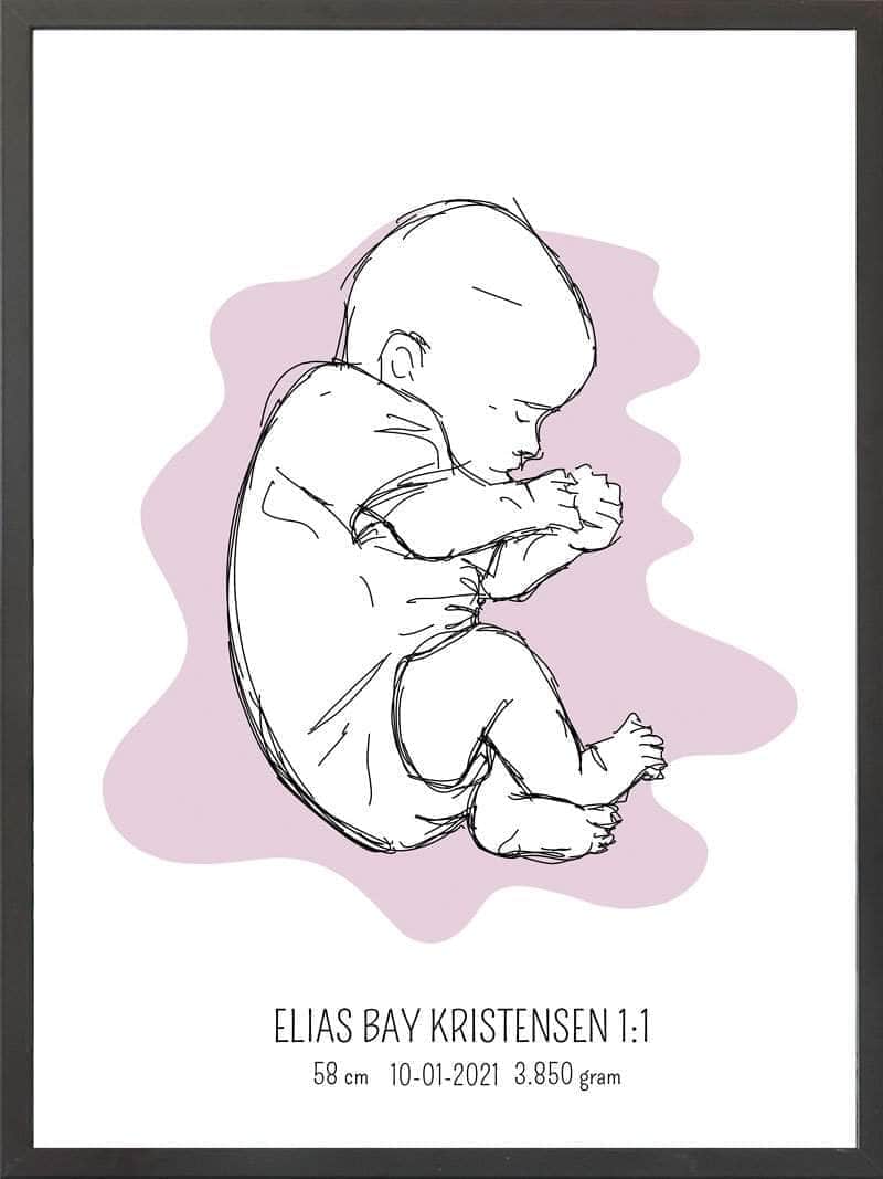 Birth poster / fødselsplakat 1:1 - Fosterstilling lyserød